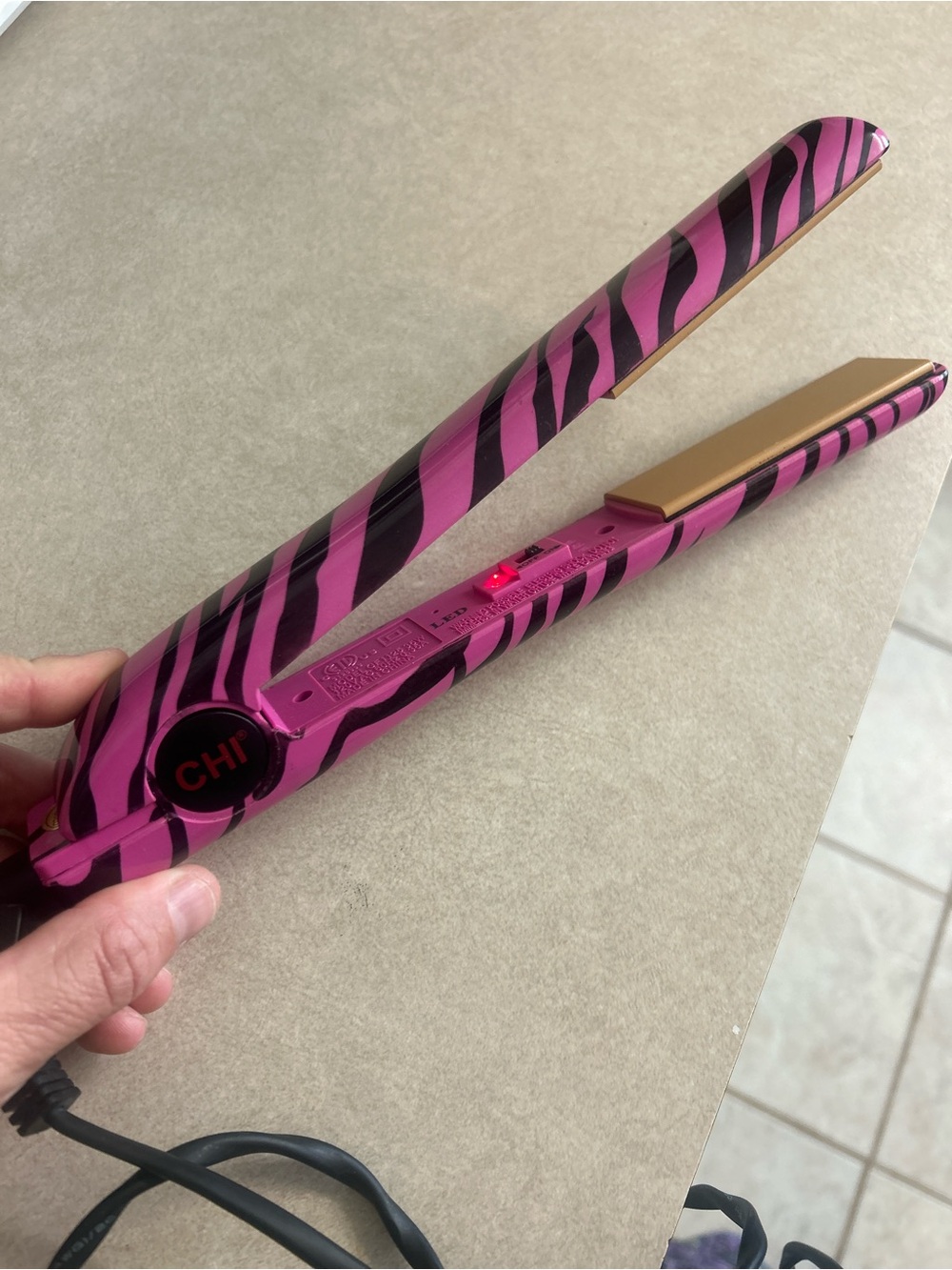 CHI Pink Zebra-Print Mini Hair Straightener Flat Iron excellent condition!